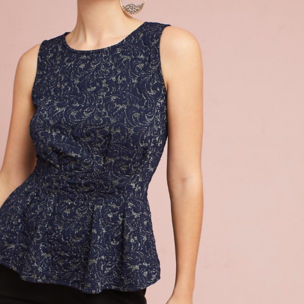 Eva Franco METALLIC PEPLUM TOP - NAVY